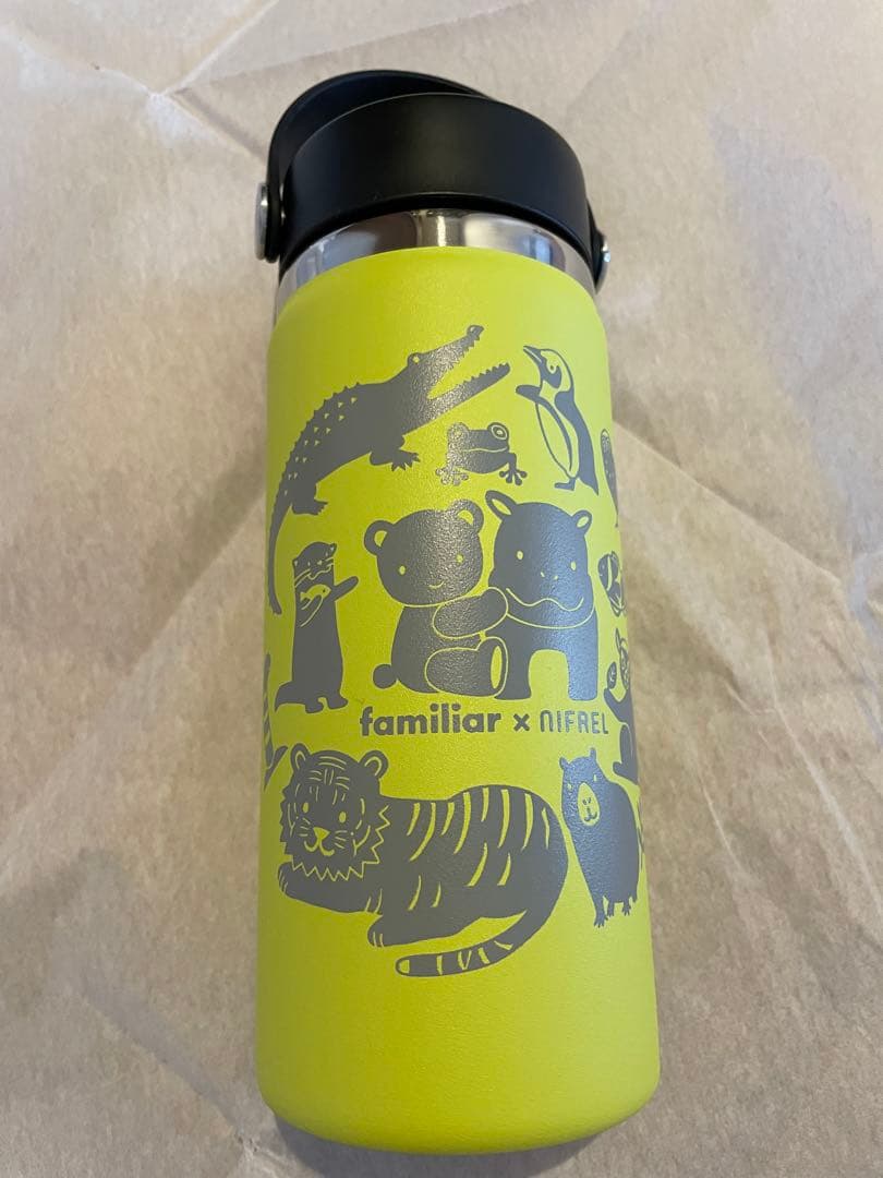 Hydro Flask イエロー 動物イラスト　ファミリア