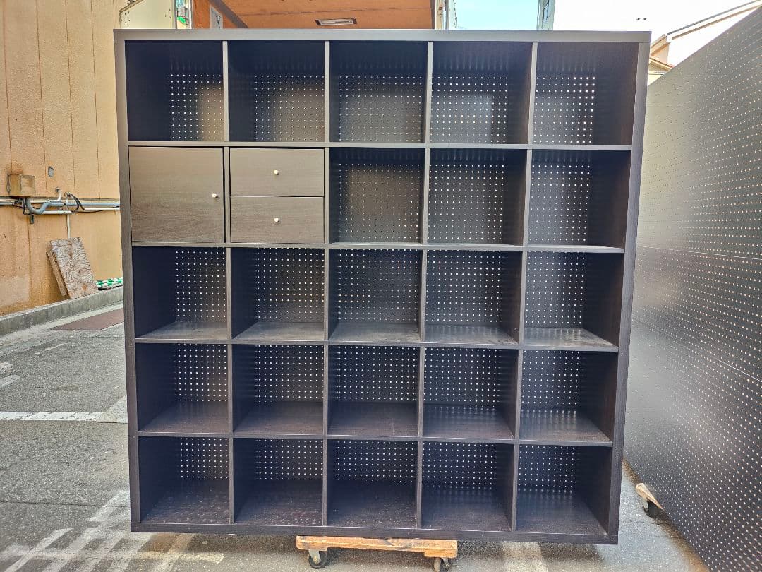 ダークブラウン本棚 引き出し付き