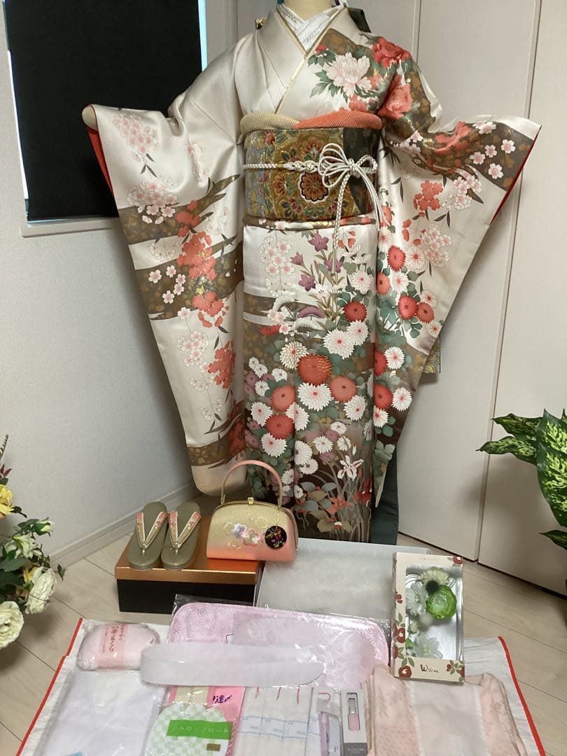 清楚な古典 正絹振袖 ❁⃘*.゜買い足し無しのフルセット 草履バッグ 身丈162