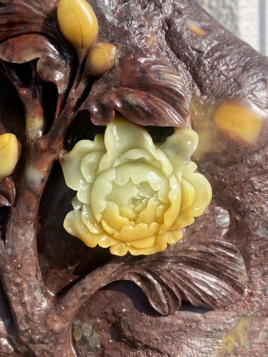 青田石　フラワー彫刻　3610g 博物館から流出　最高品質な青田石アート