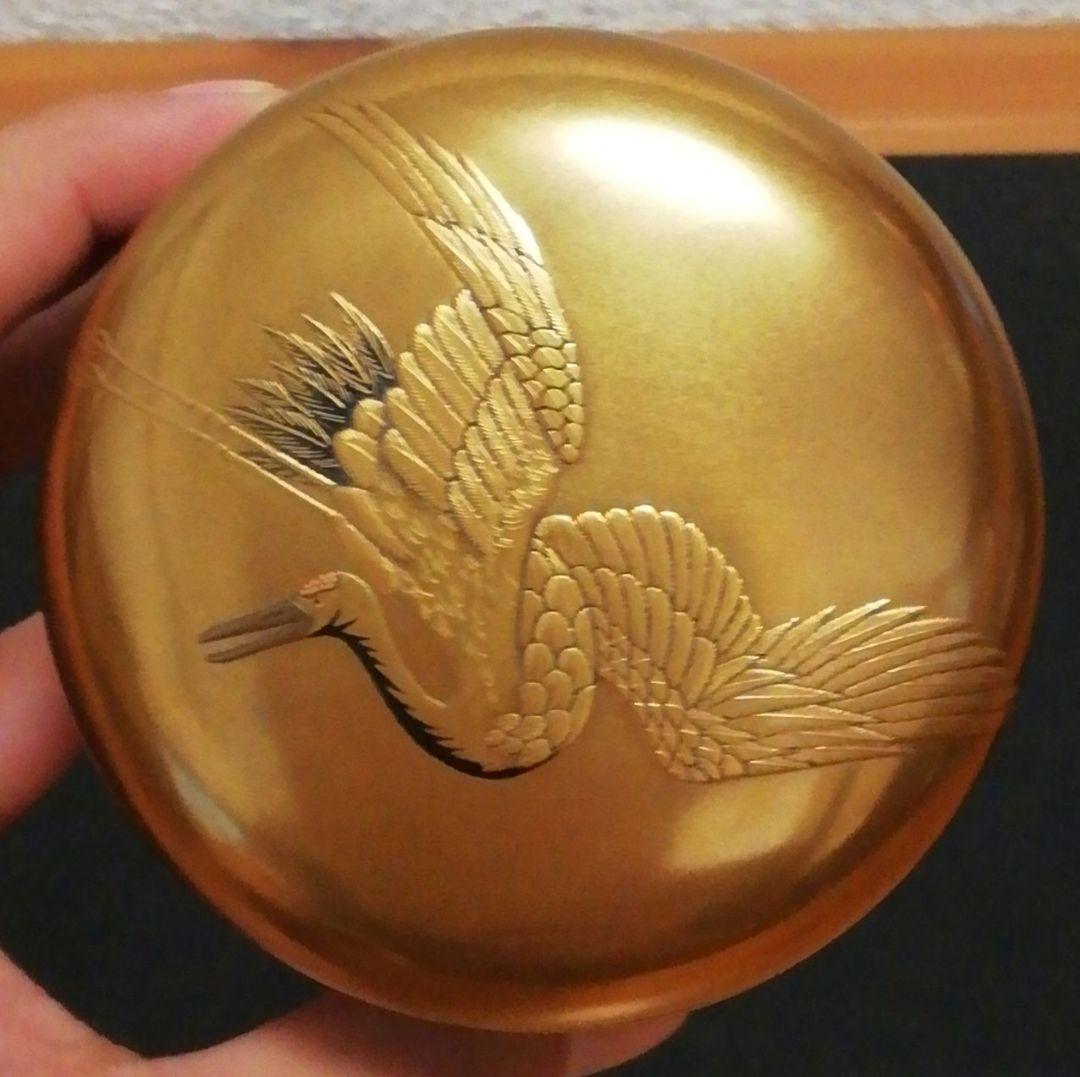一光作　金地　鶴　平蒔絵　棗　共箱　仕服付　茶道具