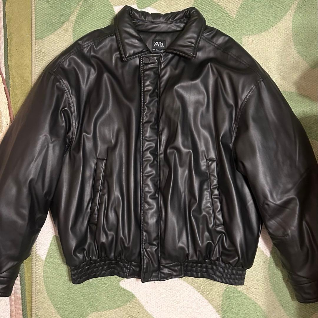 ZARA フェイクレザー キルティングジャケット パフジャケット　XL