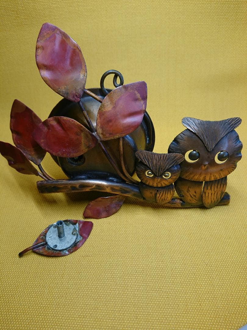 フクロウ　オルゴール　銅製　置物　インテリア　工芸品　美術品　A3088