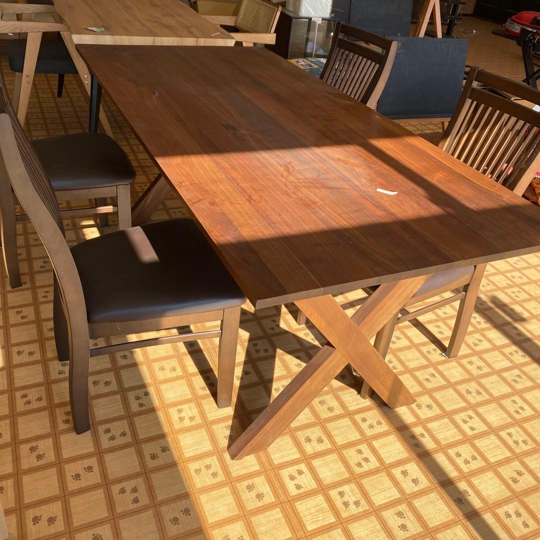 木製長方形ダイニングテーブル X型脚