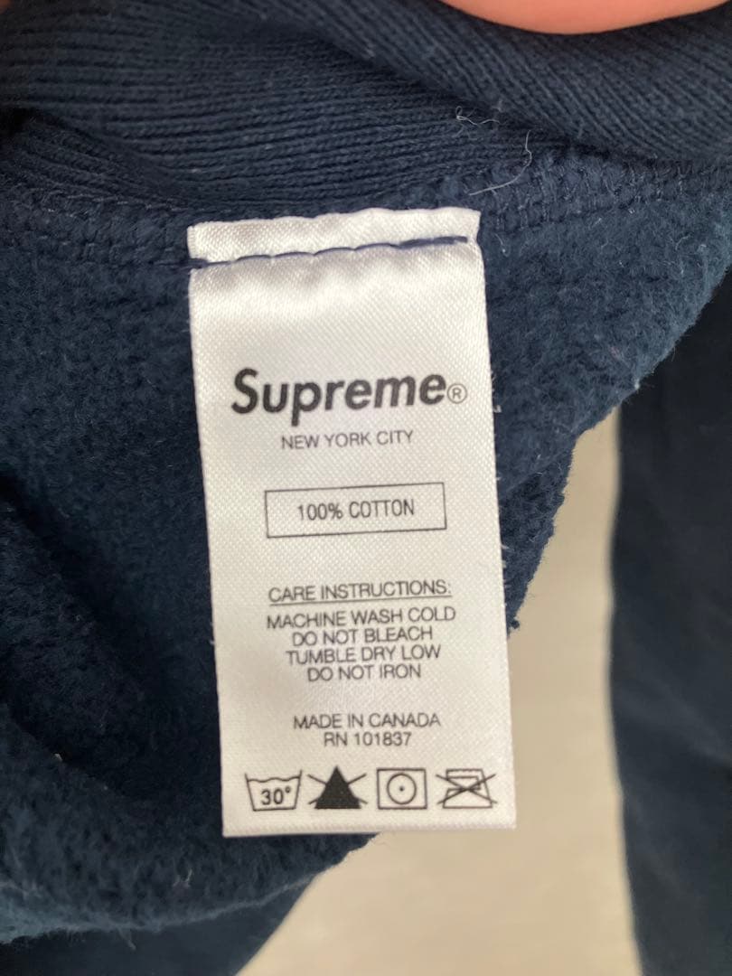 Supreme ネイビー パーカー オレンジSロゴ