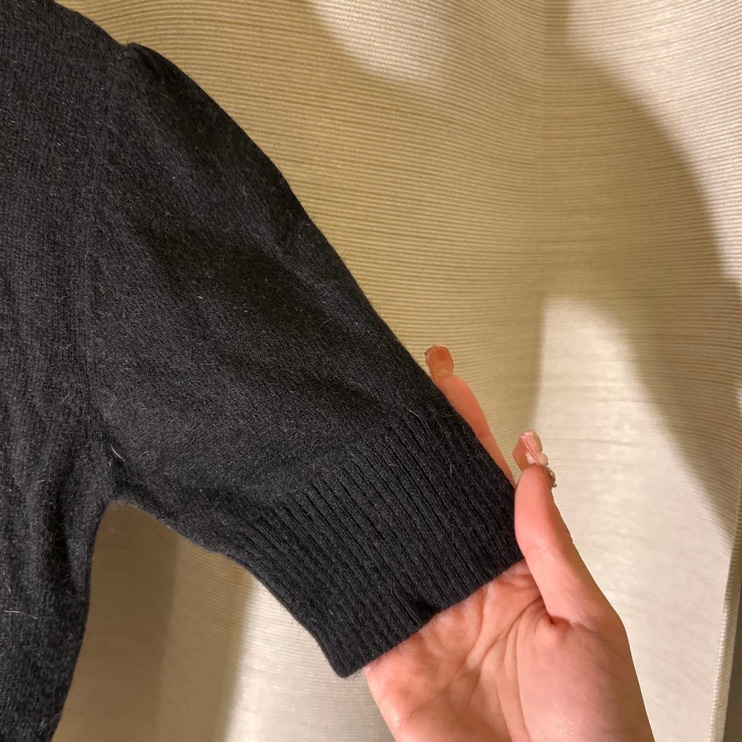 【新品タグ付き】D&G ロゴ刺繍　タートルネック 半袖ニット 黒　イタリア製