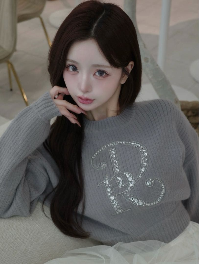 Darich DRビジューボリュームリブニットトップス グレー