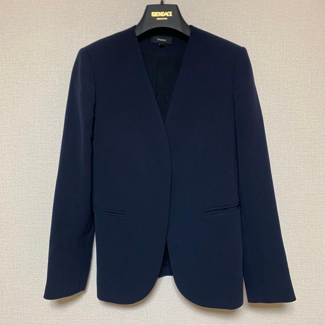 【大人気】セオリー　0 パンツスーツ　3点セット　ネイビー　ノーカラー　現行