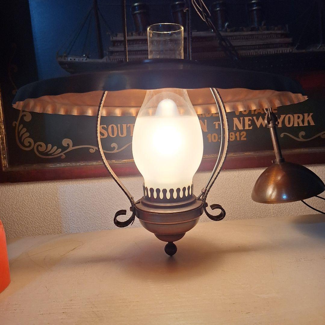 アンティーク調 オイルランプ型 ペンダントライト（ブロンズ）吊り下げ照明