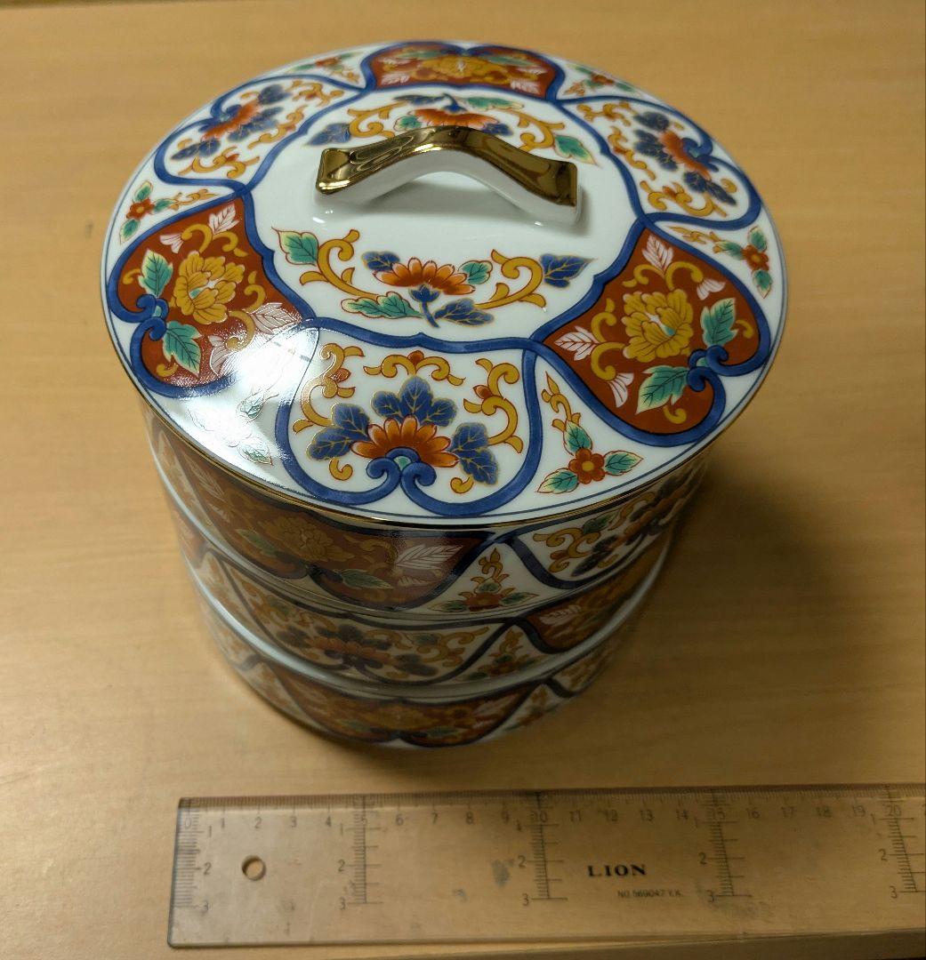 陶彩　花柄陶器製3段重ね皿セット　オードブル　錦菊　牡丹　回転皿 パーティー