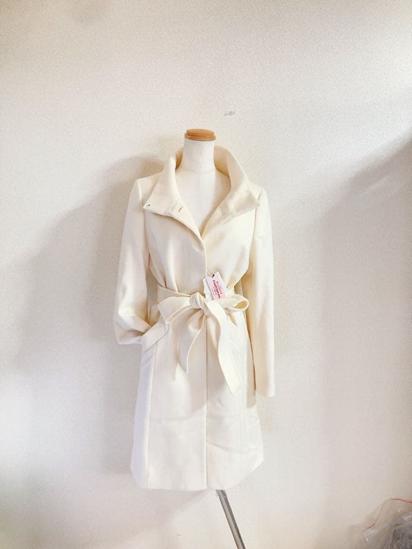 新品INDIVI インディヴィ 羊毛カシミヤ スタンドカラーコートオフホワイト系