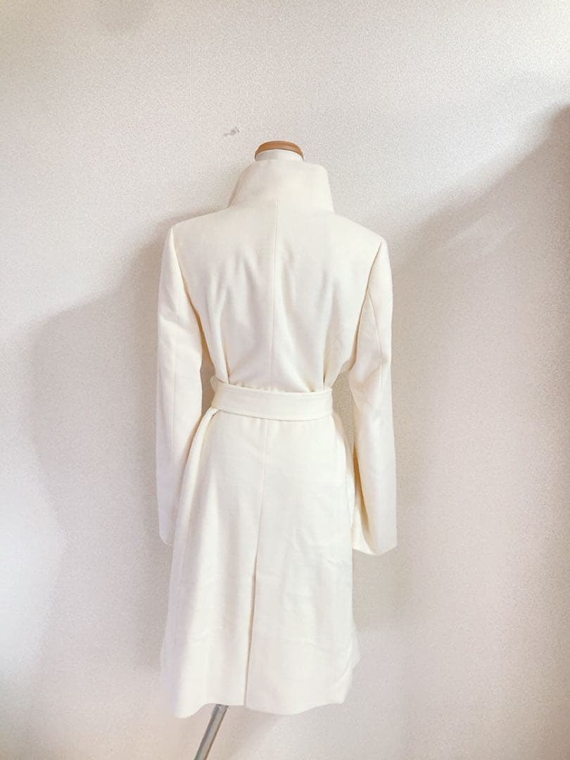 新品INDIVI インディヴィ 羊毛カシミヤ スタンドカラーコートオフホワイト系