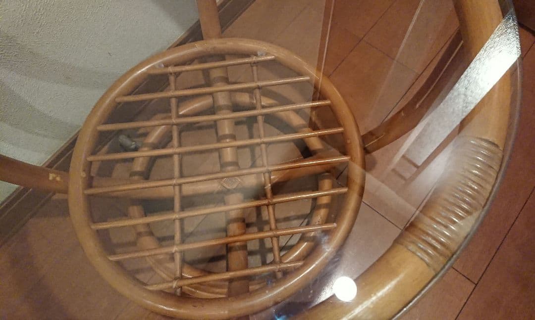 台湾製 ラタン 籐 ガラステーブル