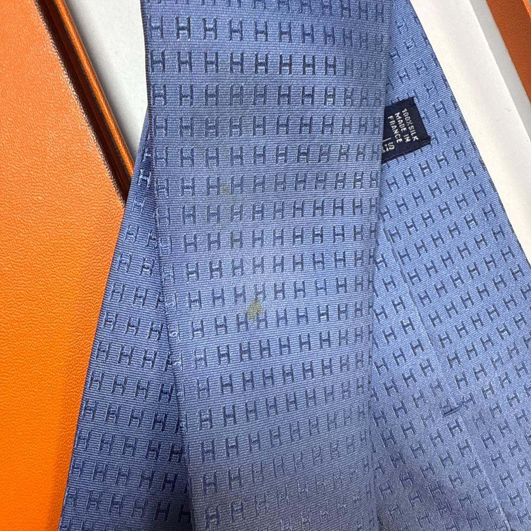 エルメス　ネクタイ　青　H柄H織ファソネ
