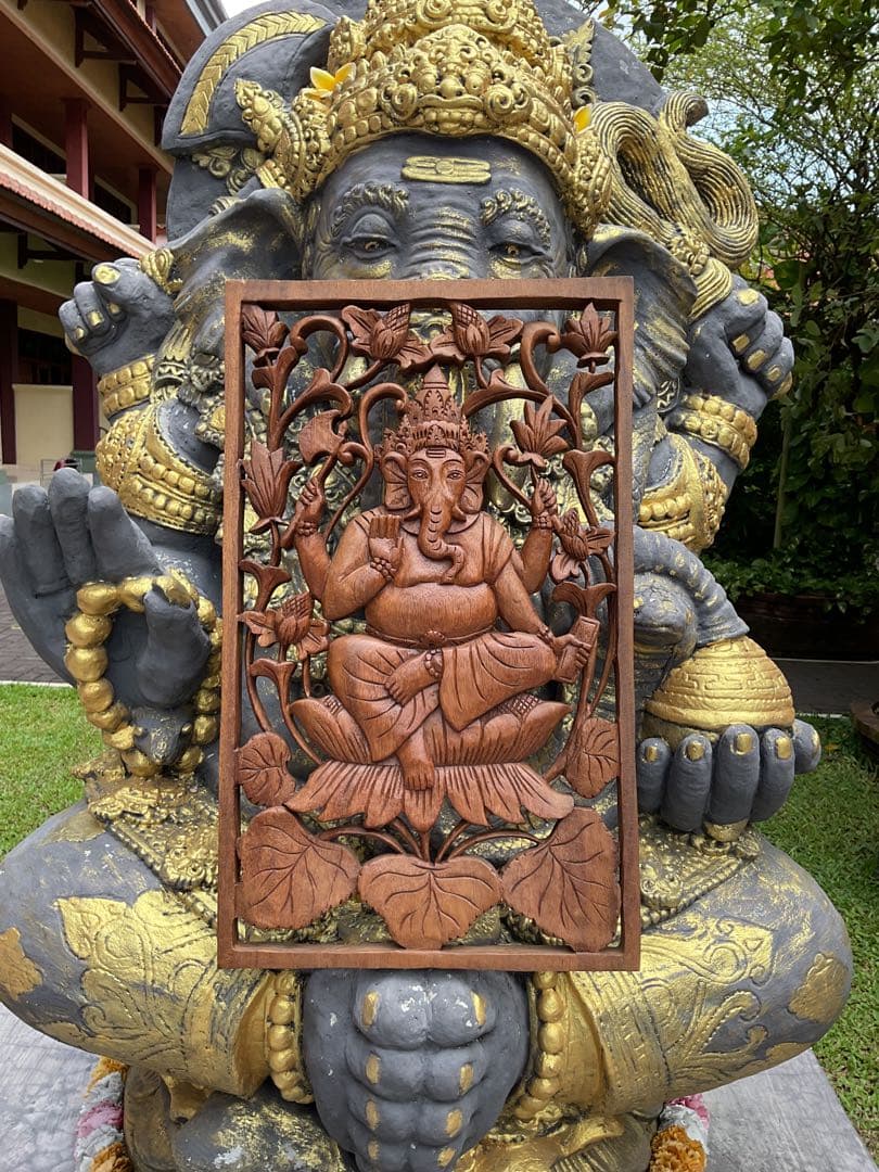 【新入荷］ガネーシャ像(夢をかなえる神様)木彫り