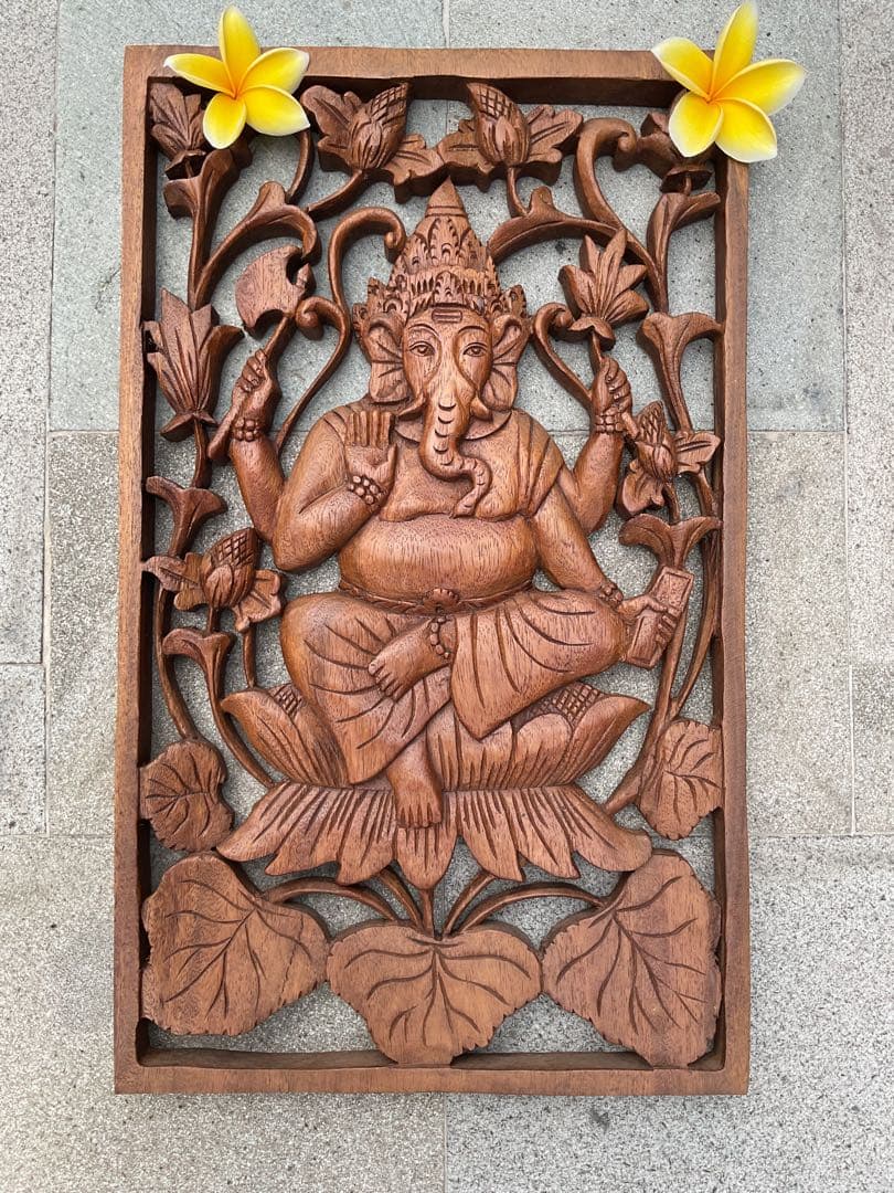 【新入荷］ガネーシャ像(夢をかなえる神様)木彫り