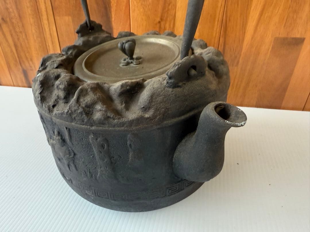 龍文堂造 鉄瓶 茶道具 工芸品 茶器 アンティーク 骨董品 時代物(a8)