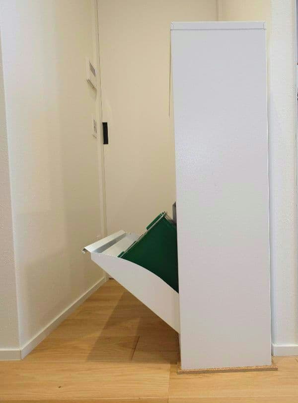 スチール製分別ゴミ箱 薄型 前に開くタイプ 4分別