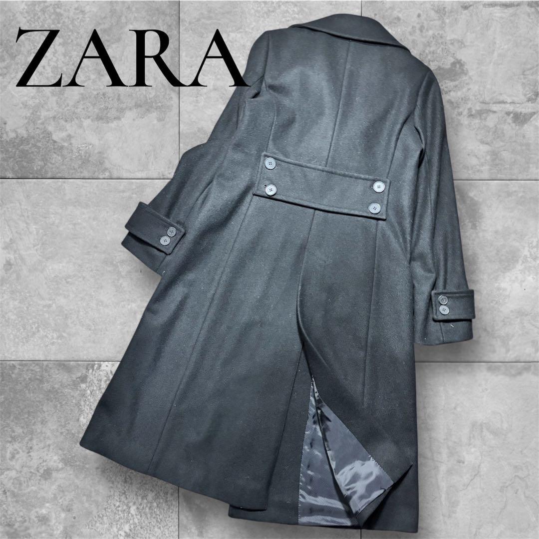 美品ZARA ブラック チェスターコート Mサイズ 大きめ襟 ロングコート ザラ