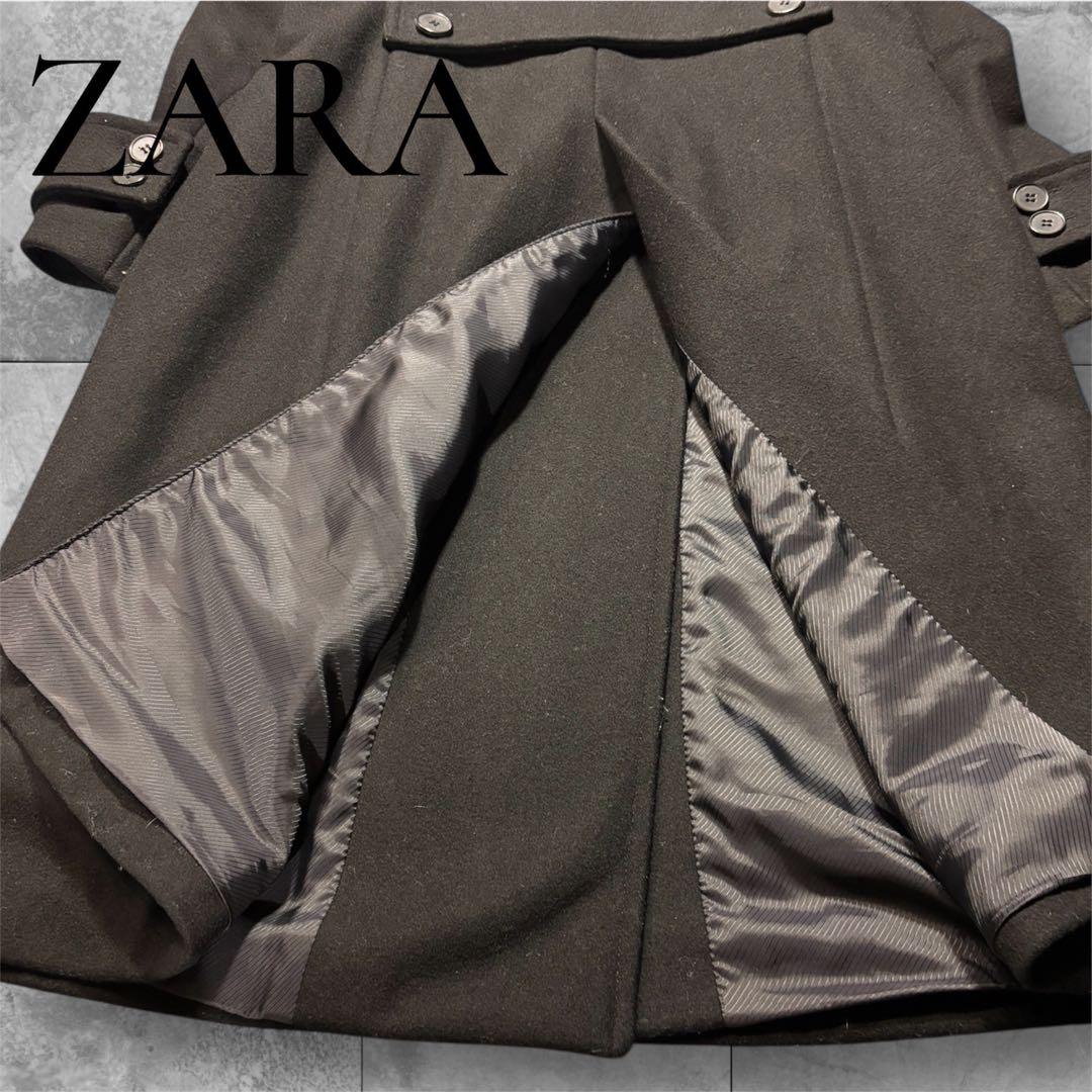 美品ZARA ブラック チェスターコート Mサイズ 大きめ襟 ロングコート ザラ
