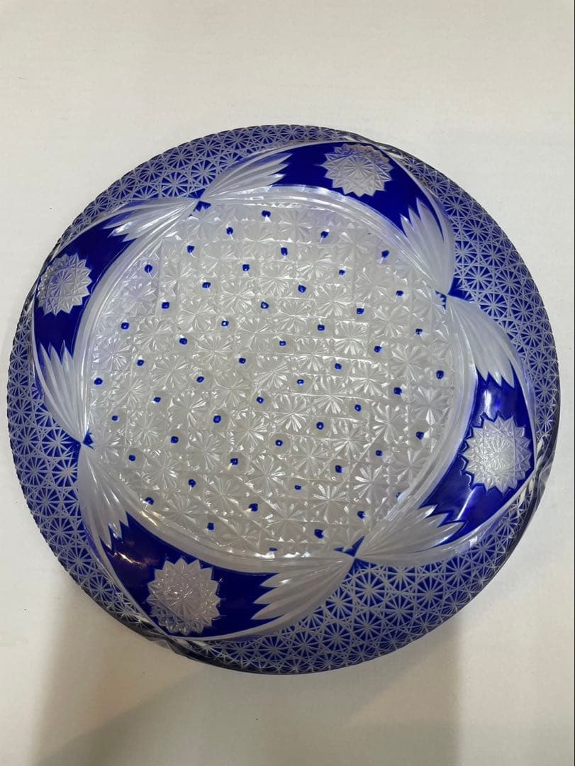 切り子 大皿 ( ブルー ) 1枚