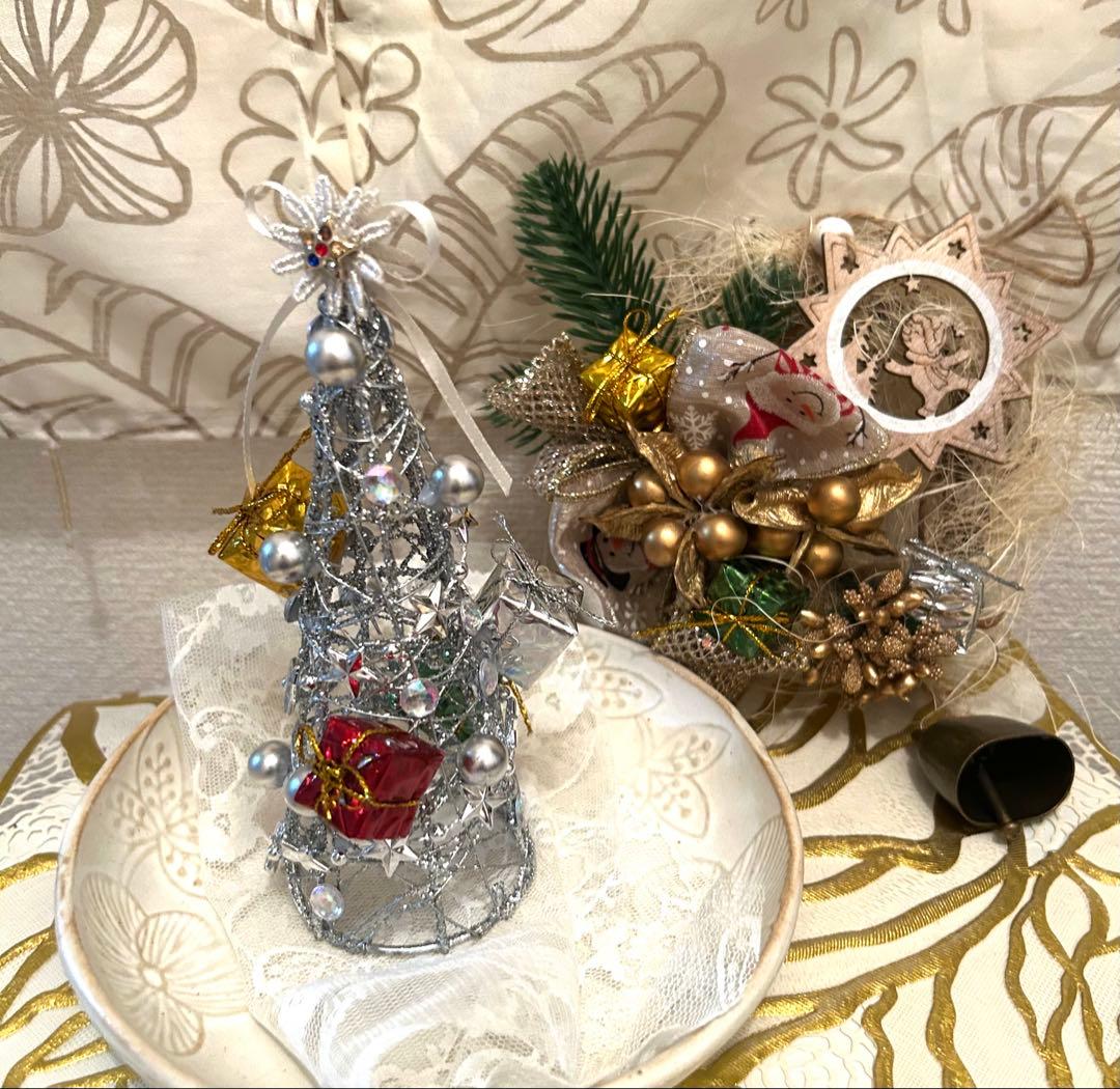 «825»◤完売◢クリスマスツリー*シルバーカラーシンプル*手のひらサイズ