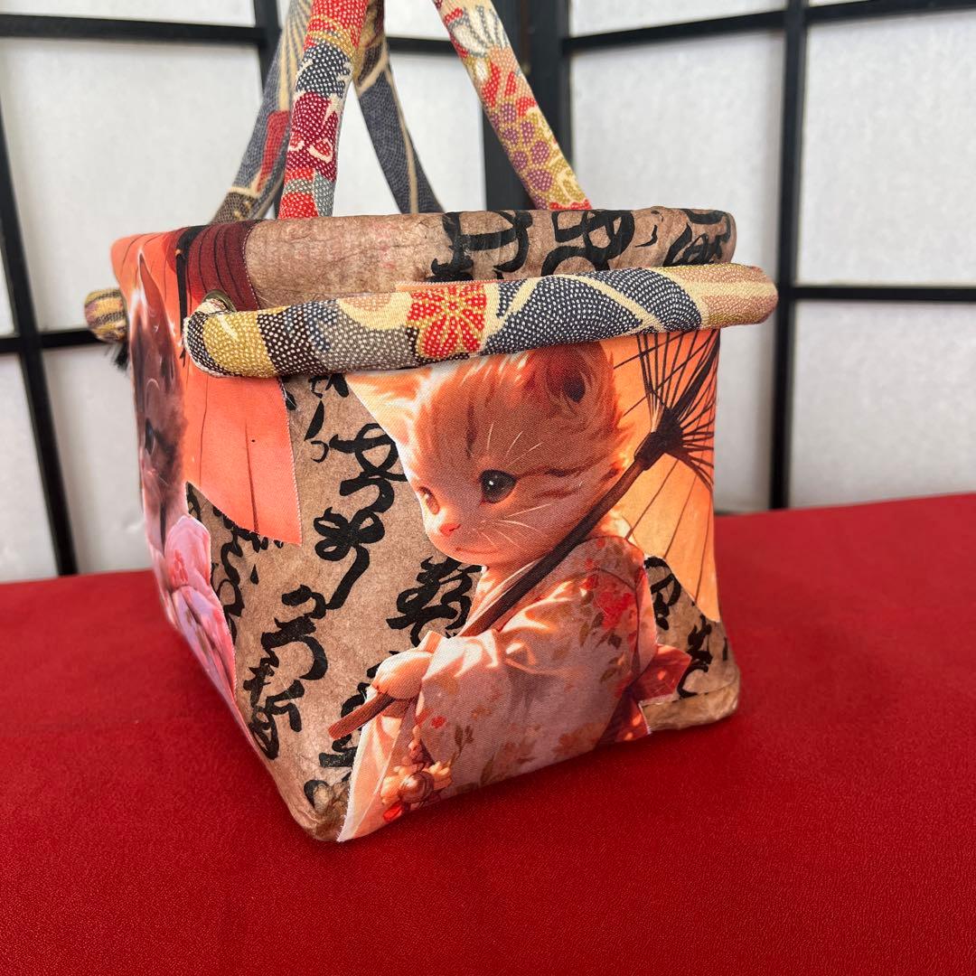 Yupin 和傘猫 一閑張り バッグ かごバッグ ハンドバッグ 古文書