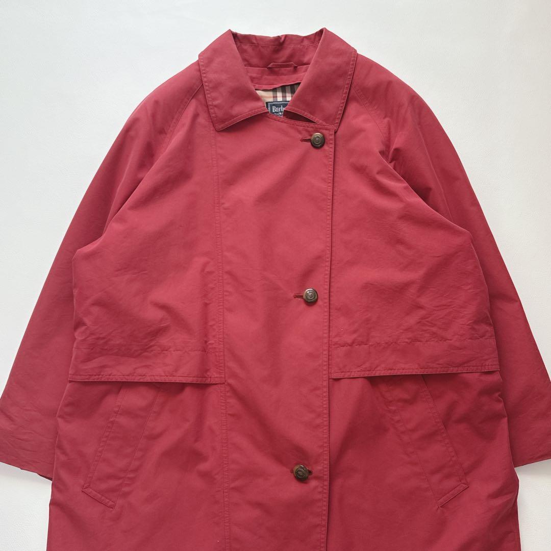 【15号3L】Burberry ステンカラーコート　ノバチェック キルティング赤