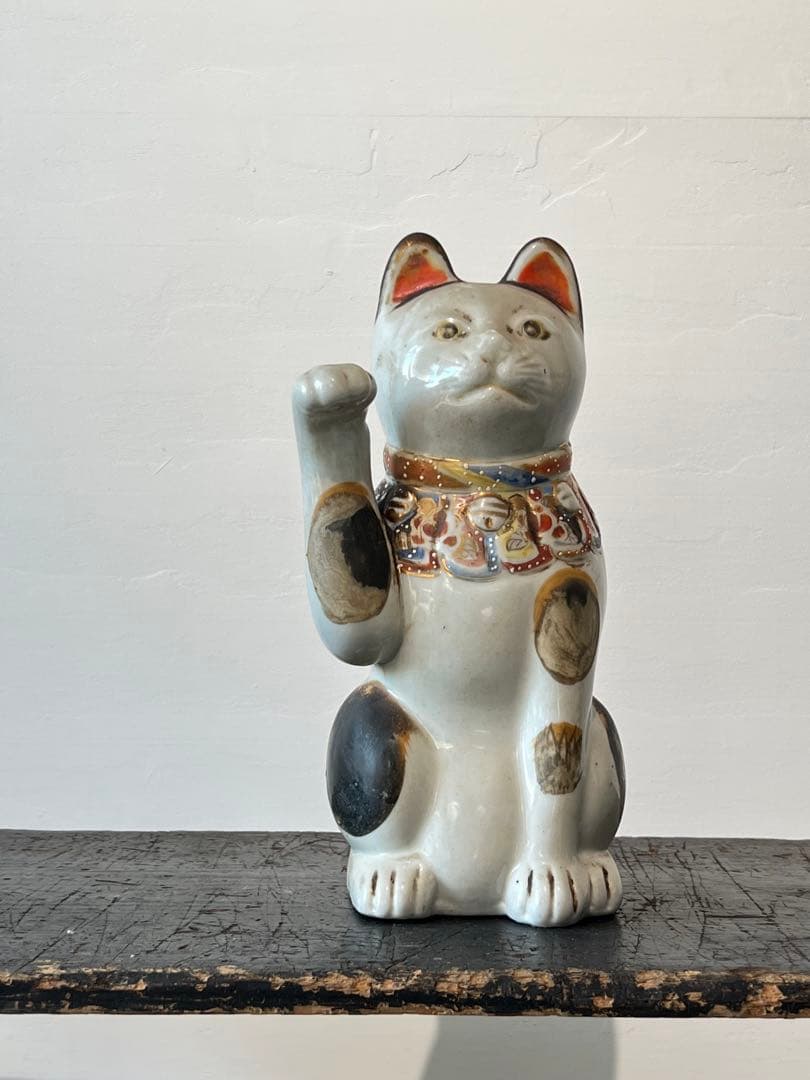 古伊万里 色絵金彩 招き猫 ／ H.285cm 幕末〜明治期 】九谷ねこ 縁起物