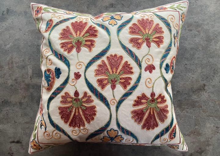 ウズベキスタン製 シルク スザニ刺繍 クッションカバー 45×44 SZN715