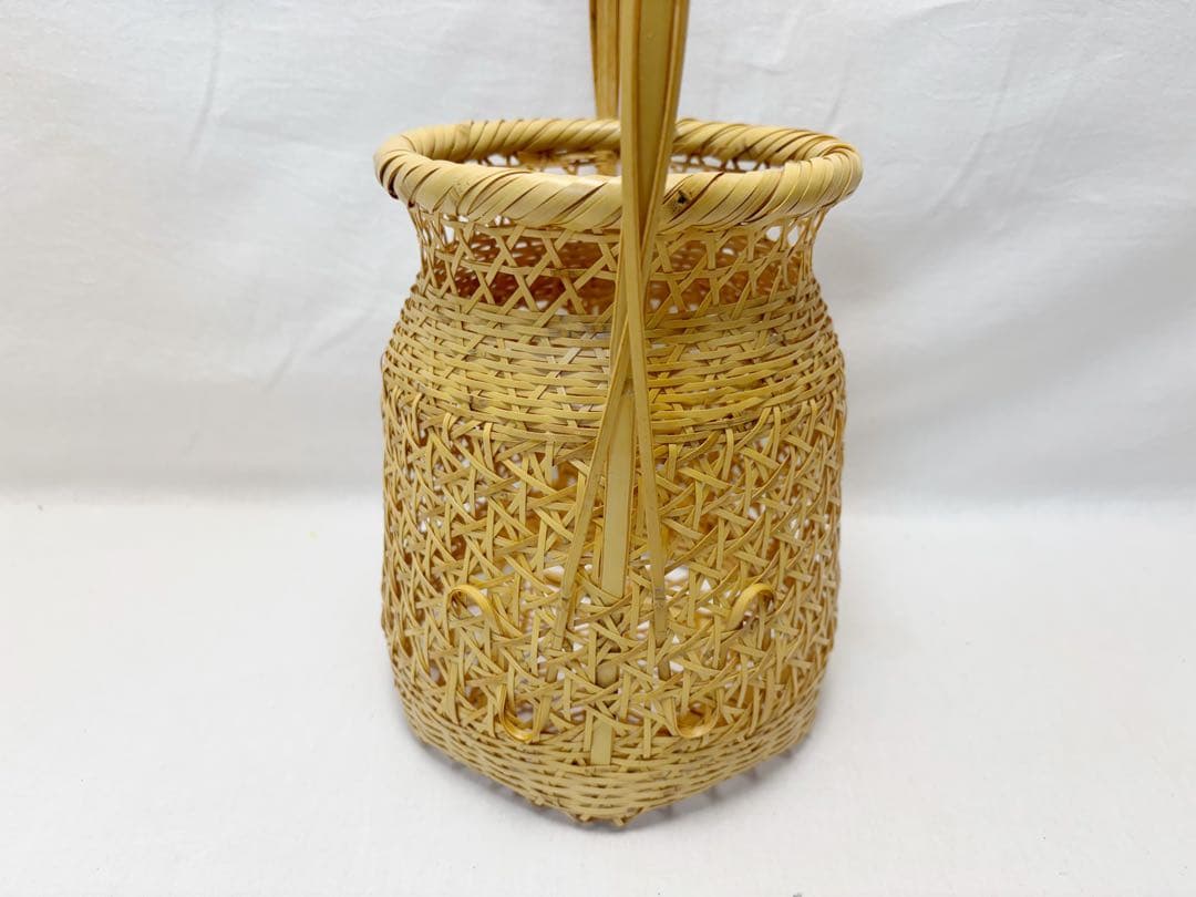 未使用 華道具 竹 和田菁竺作 三友籠 淡々斎好写 花籠 刻印有 竹おとし 元箱