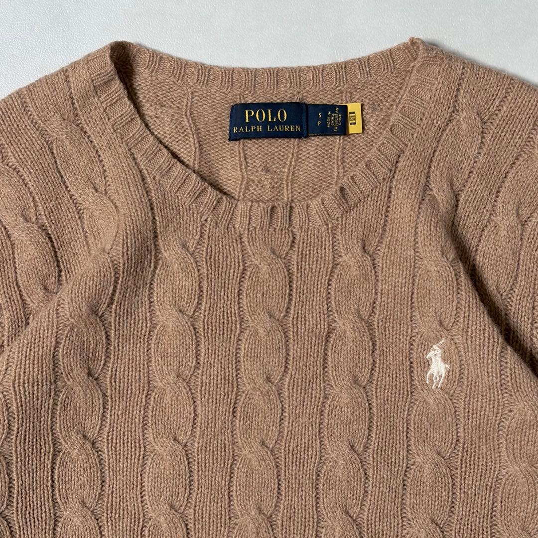 【美品】現行QR ポロラルフローレン ケーブルニット カシミヤ混 ベージュ S