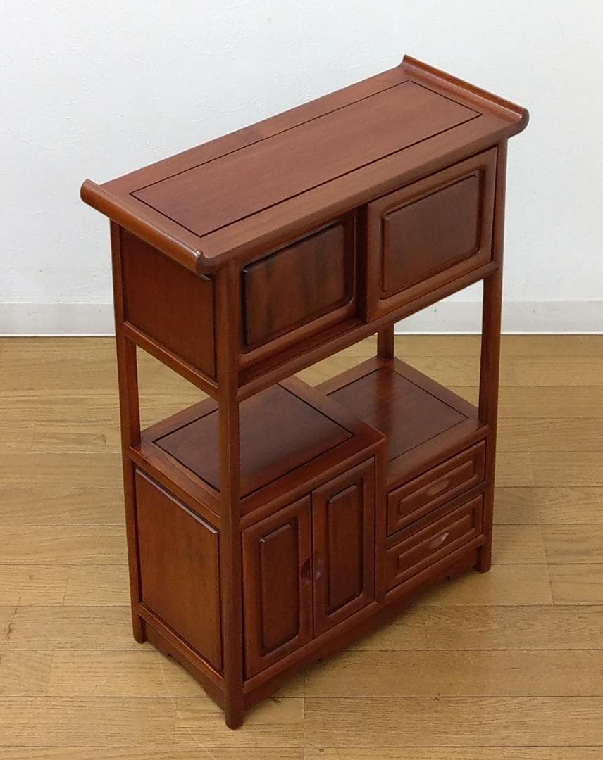 木製 唐木 花梨無垢 違い棚 飾り棚 茶棚 煎茶棚 茶箪笥 収納棚 キャビネット