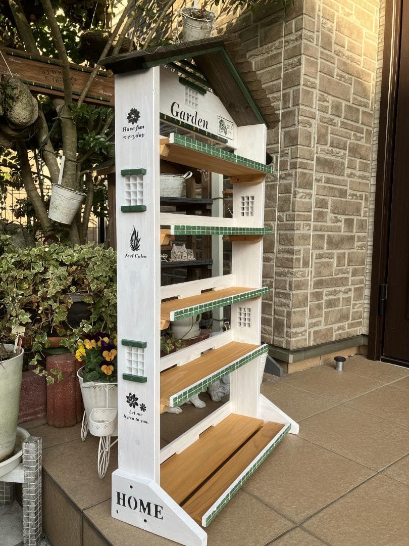 No 26　 三角お屋根の簡単移動 多肉植物棚　Garden　white　5段