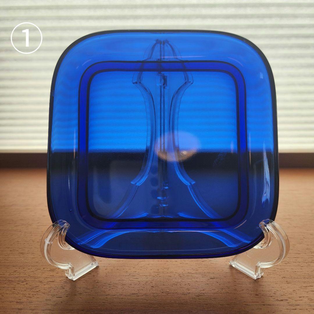 カイ・フランク　チークトレイ　スクエア　ブルー　プレート　三枚セット