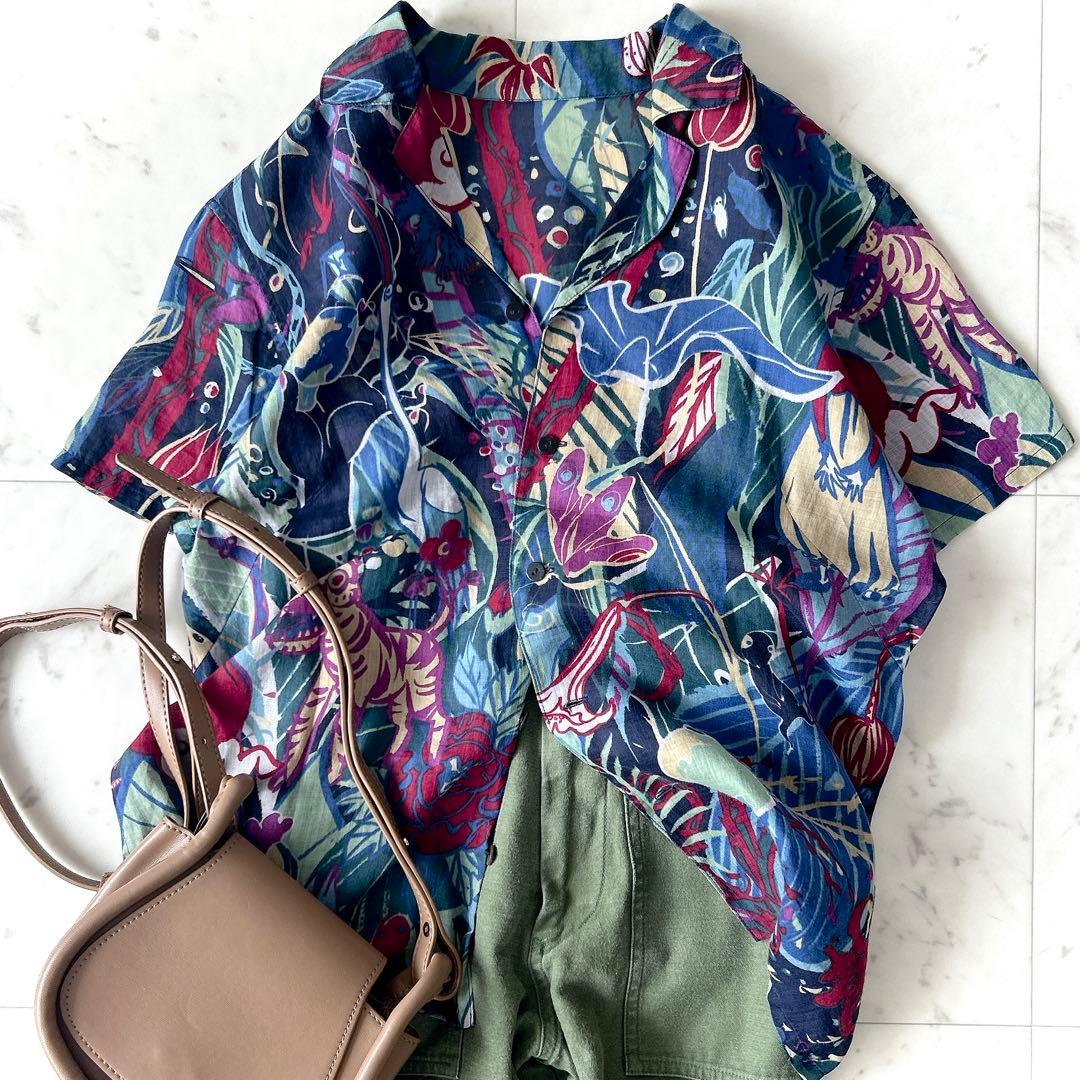 美品 ヨーガンレール Jurgen Lehl リネンシャツ ラミー100% 総柄