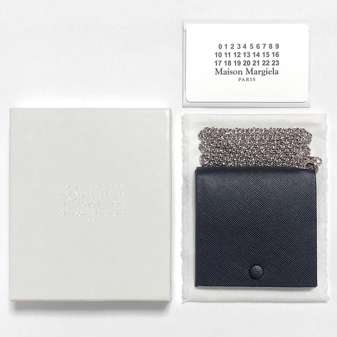 【新品未使用】メゾンマルジェラ チェーンネックウォレット レザーケース 財布 黒