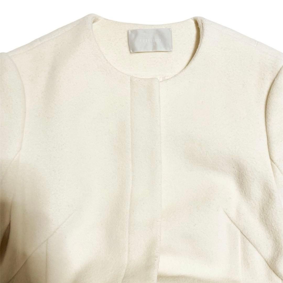 美品✨高級　セルフォード　クルーネックフレアコート　カシミヤ　ロング　アイボリー