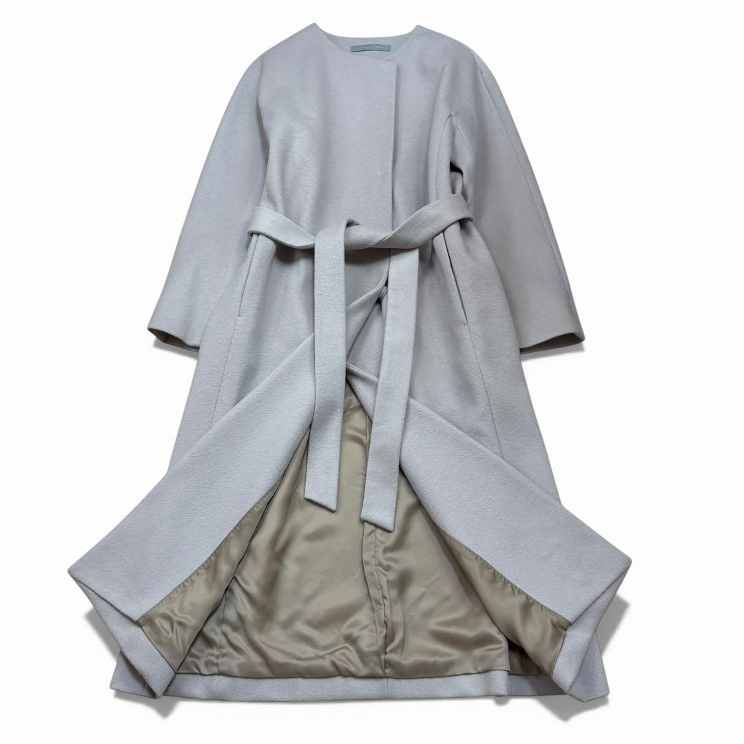 極美品 セオリーリュクス MITCHELL ノーカラーコート 36ライトグレー