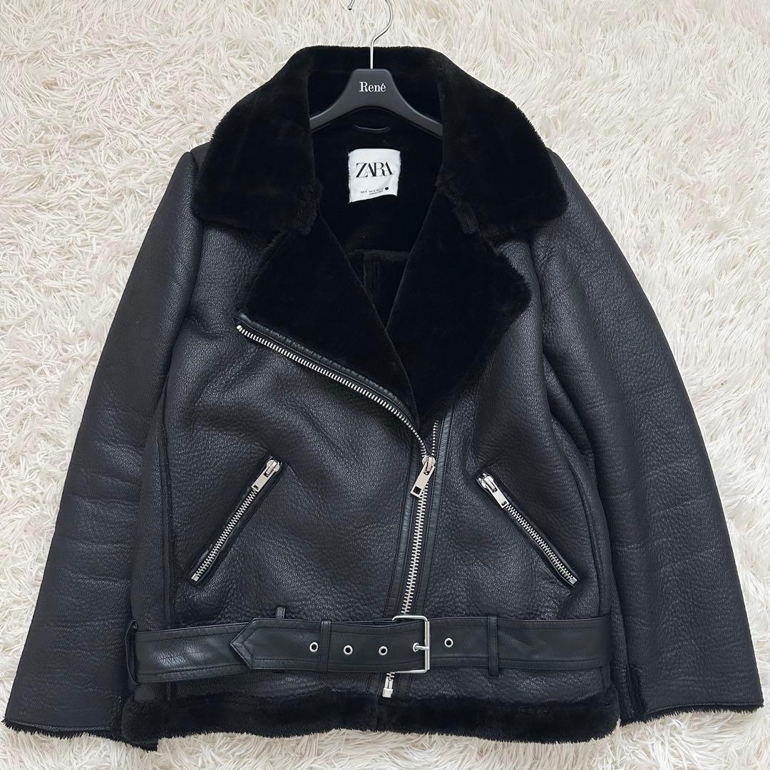 ザラ ダブルフェイスジャケット ダブルライダースジャケット　肉厚 黒 L相当