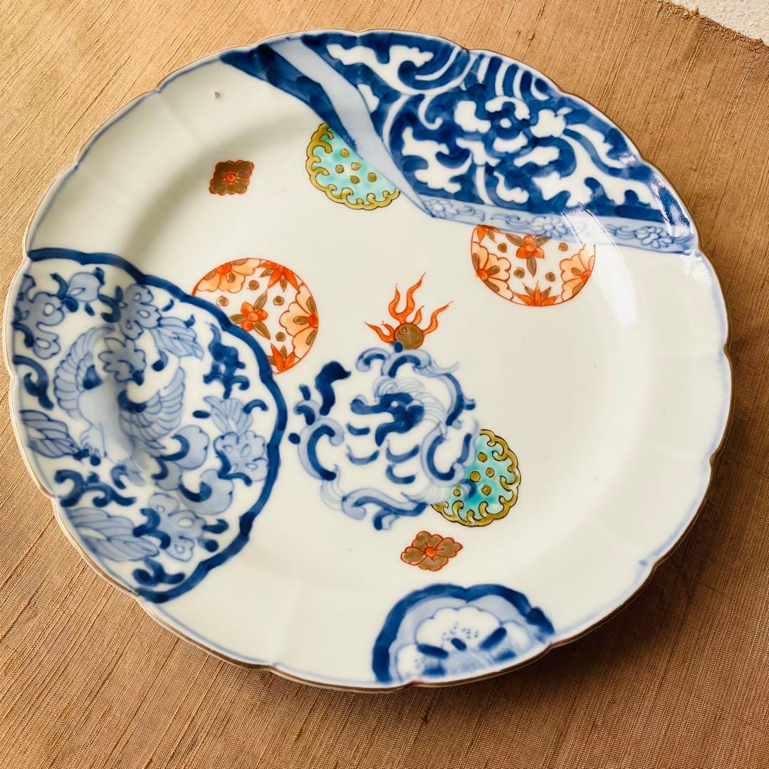 精磁会社　② 輪花プレート　鳳凰　丸紋　有田焼　明治伊万里　希少　古伊万里