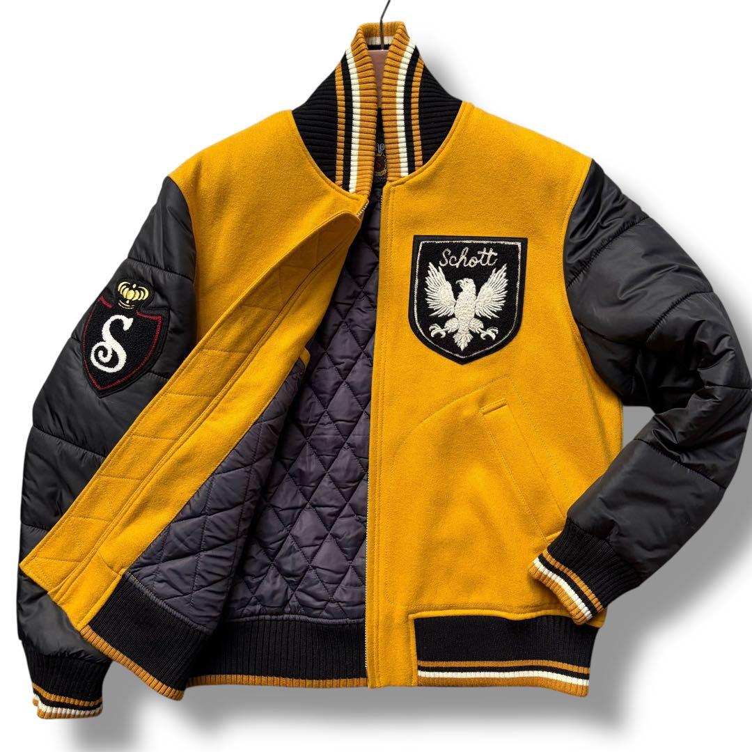 XL 極美品 ショット スタジャン ワッペン キルティング ウール ナイロン