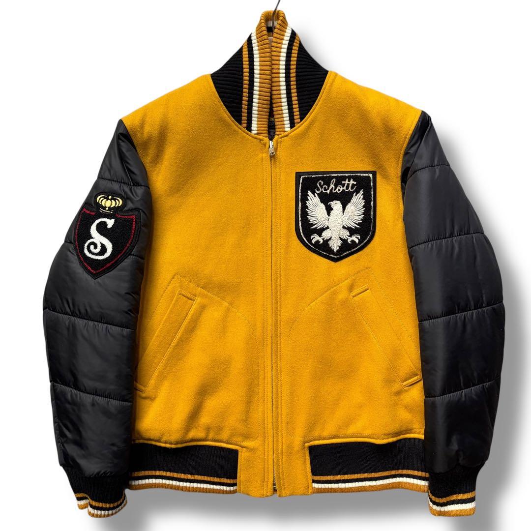 XL 極美品 ショット スタジャン ワッペン キルティング ウール ナイロン