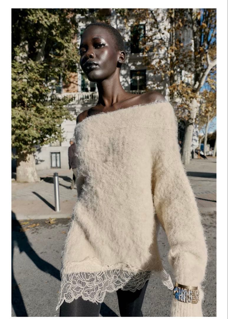 ZARA レースコンビニットセーター　S