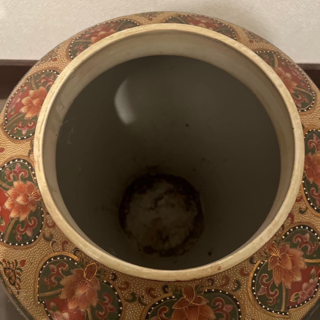 多色 花柄 陶器 花瓶