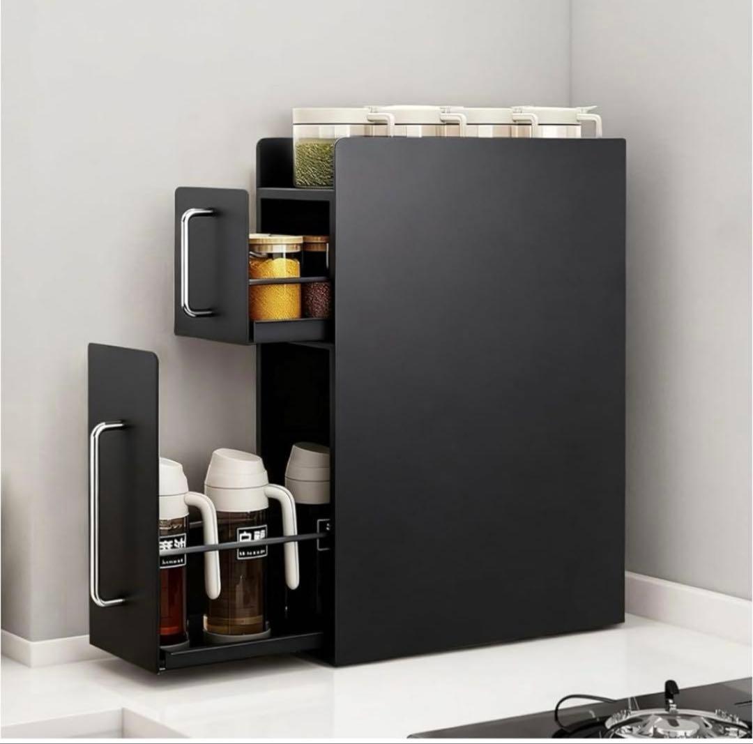 隠せる調味料ラック 2段 スパイスラック 隙間収納 引き出し式 コンロ横