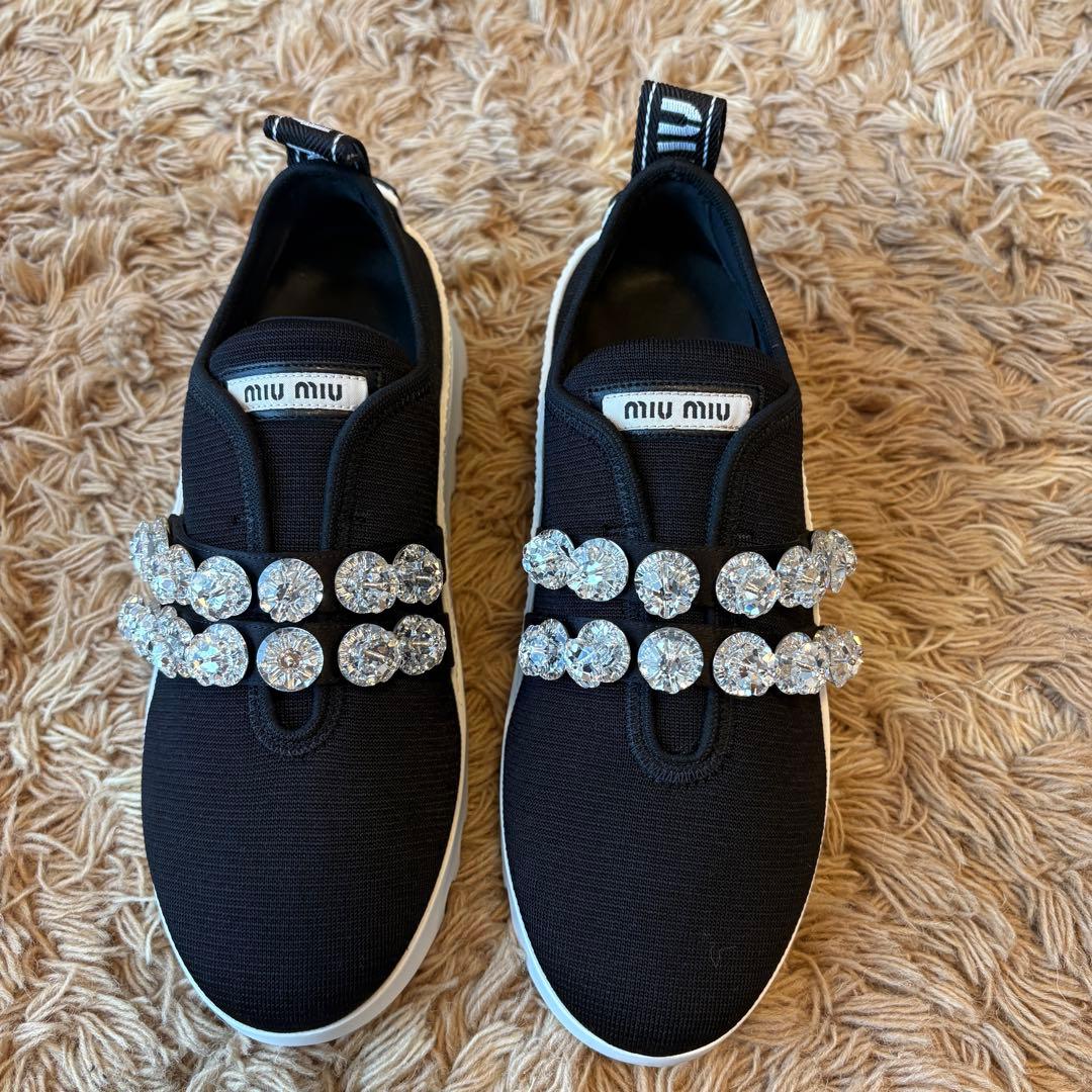 【未使用】MIUMIU ミュウミュウ ロゴ ビジュー スニーカー 38.5