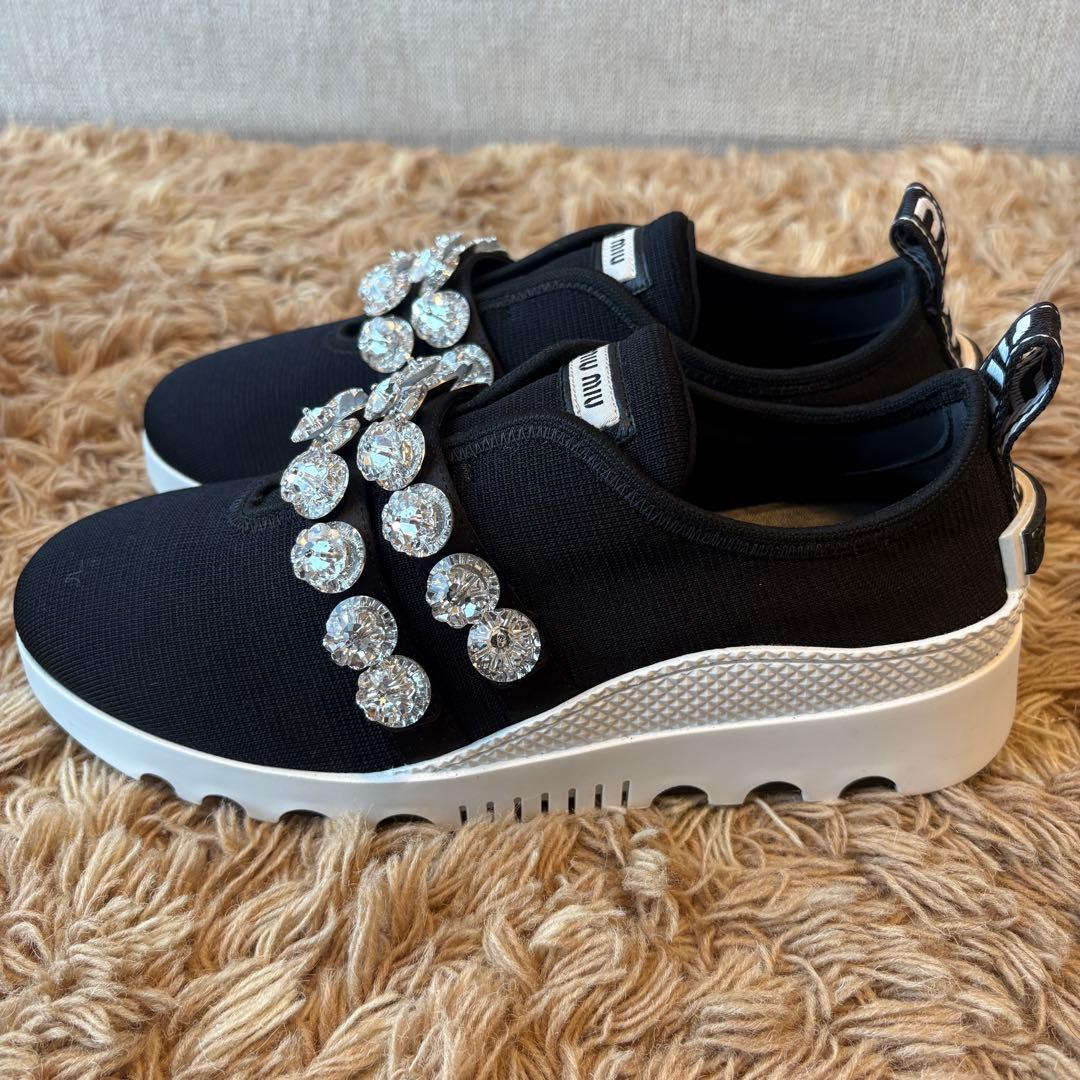 【未使用】MIUMIU ミュウミュウ ロゴ ビジュー スニーカー 38.5