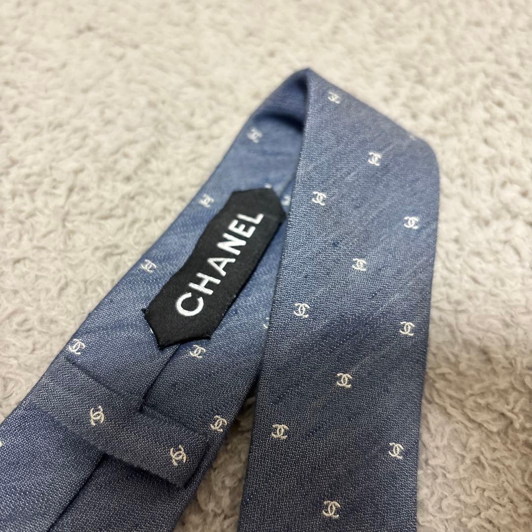 CHANEL シャネル ココマーク ネクタイ ブルー　ナロータイ