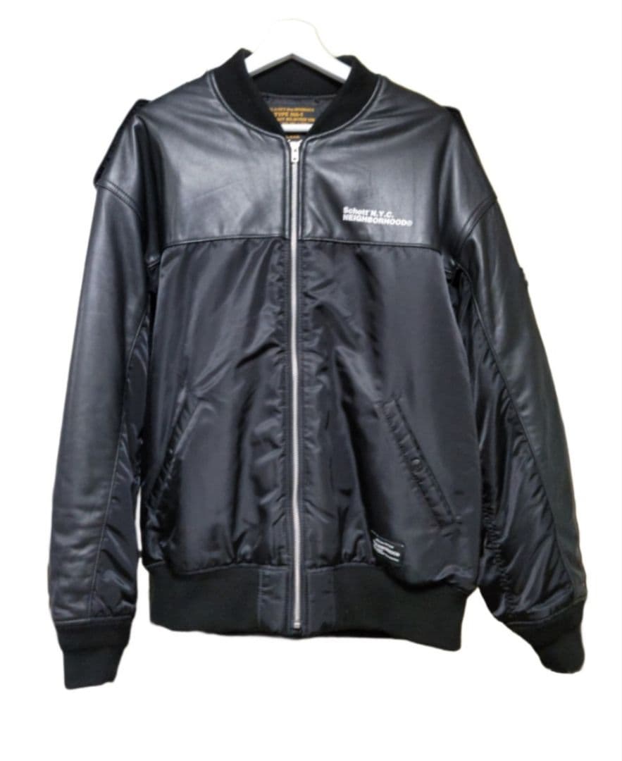 Schott × NEIGHBORHOOD　レザーコンビMA-1ジャケット